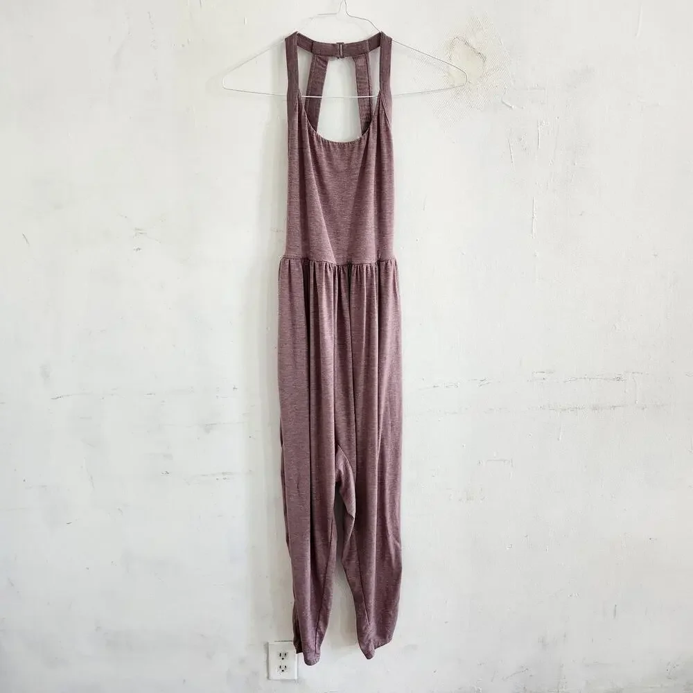 Halara Sz S U Neck Pocket Harem Casual Jumpsuit Lagenlook Dusty Pink Relaxed Fit